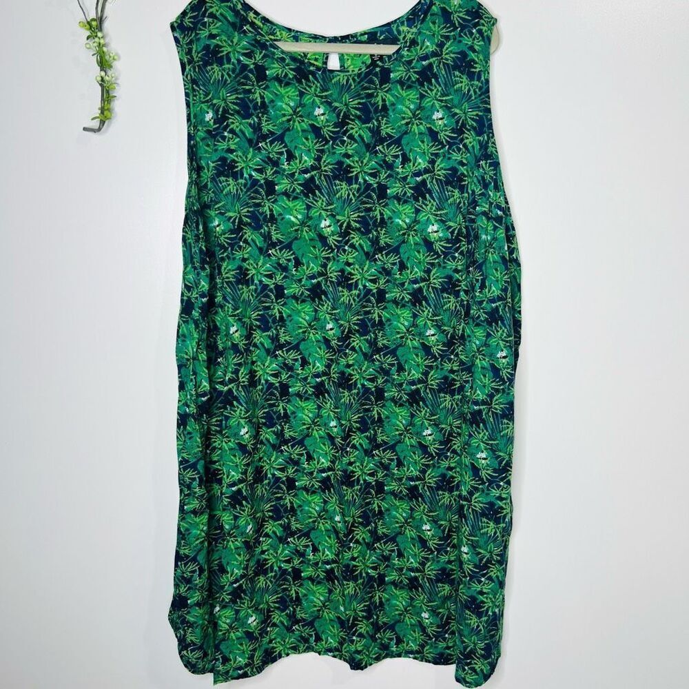 Ellos Blue Green Leaf Tropical Tank Dress Plus